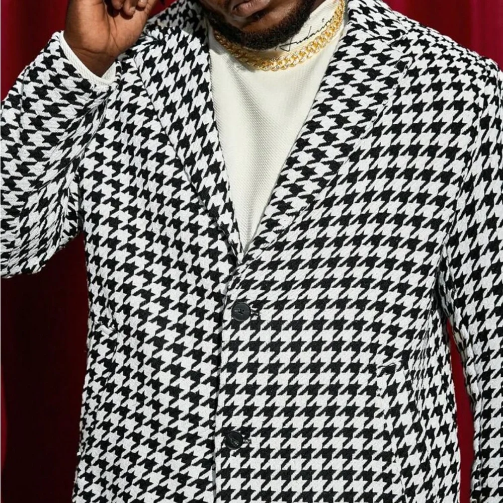 Manfinity Men Plus Houndstooth Print Lapel Neck Overcoat - Picture 6 of 8